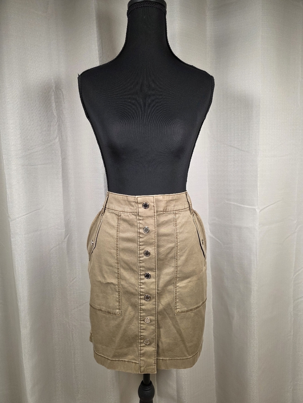White House Black Market Khaki Green Utility Mini Skirt Size 8 Women's